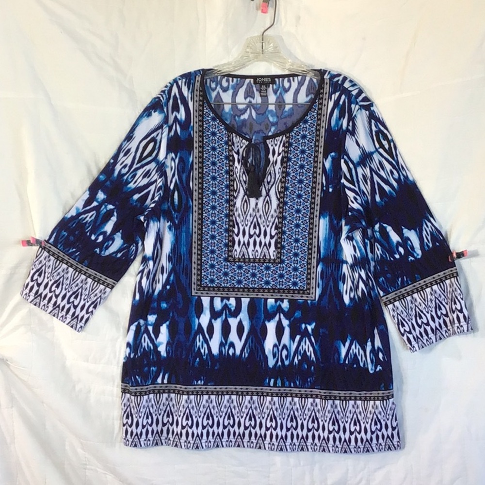 Women’s Jones New York Blue Bohemian Tunic Blouse. 3/4 Sleeves. Size XL